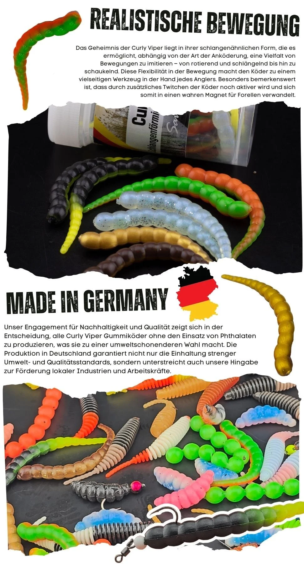 Curly Viper Allround Mix Käse Gummiköder Forelle mit Aroma 6,5 cm 8 Stück - Detaillierte Übersicht