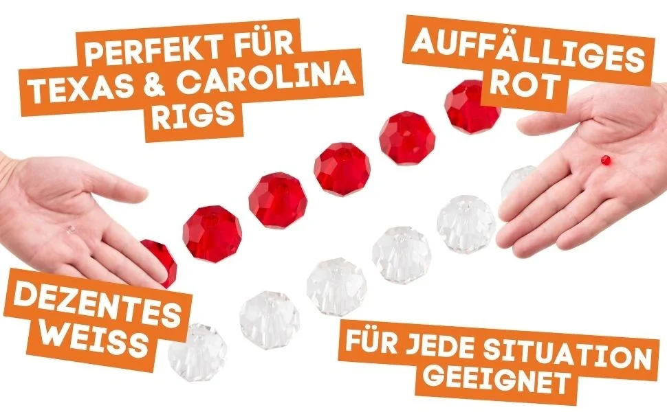 Glasperlen Set 8mm für Carolina & Texas Rigs Barsch Zander Angeln Rot Klar - Detaillierte Übersicht