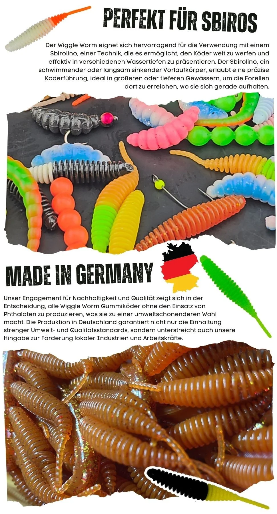 Wiggle Worm Allround Mix Knoblauch 5,5 cm 10 Stück Forellen-Gummiköder - Detaillierte Übersicht