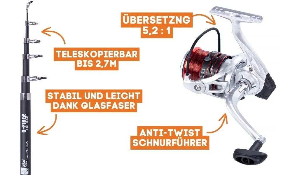 Aalangler Starterset mit Teleskoprute, Angelrolle, Aal Vorfachhaken, Sicherheitswirbel & mehr - Detaillierte Übersicht