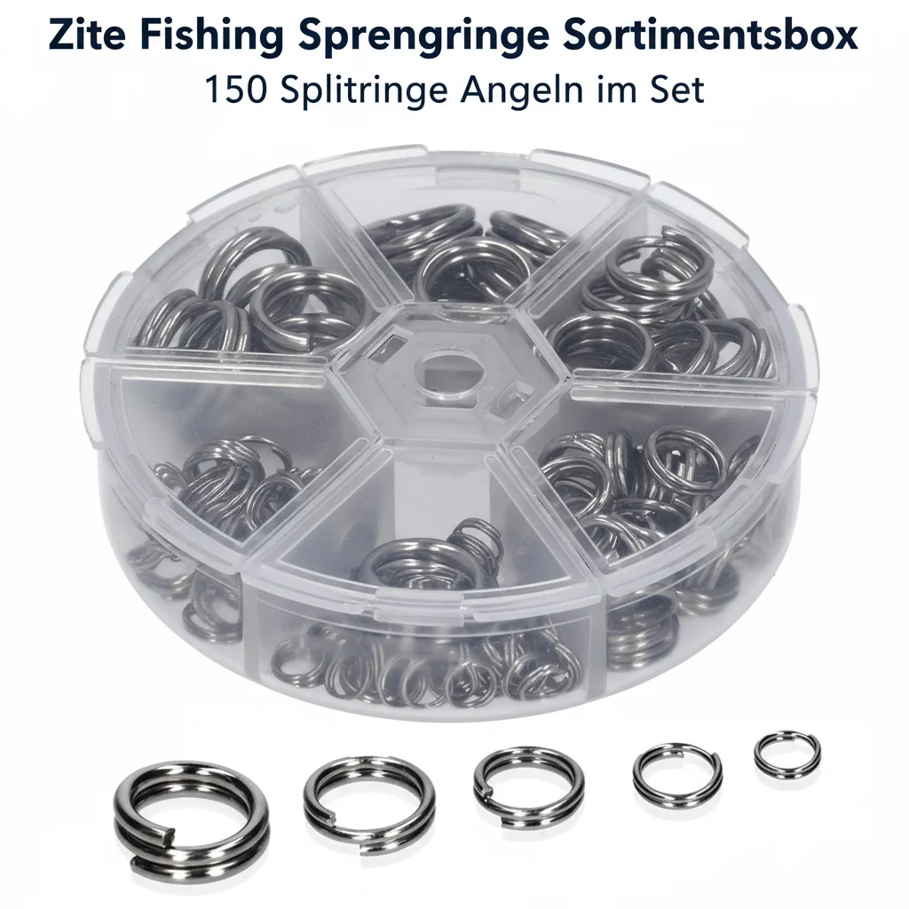 Zite Fishing Sprengringe Sortimentsbox - 150 Splitringe Angeln im Set - Detaillierte Übersicht