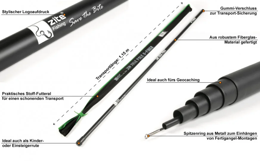 Teleskop Angelrute Stipprute Glasfaser mit Spitzenring 5m Zite Fishing - Detaillierte Übersicht