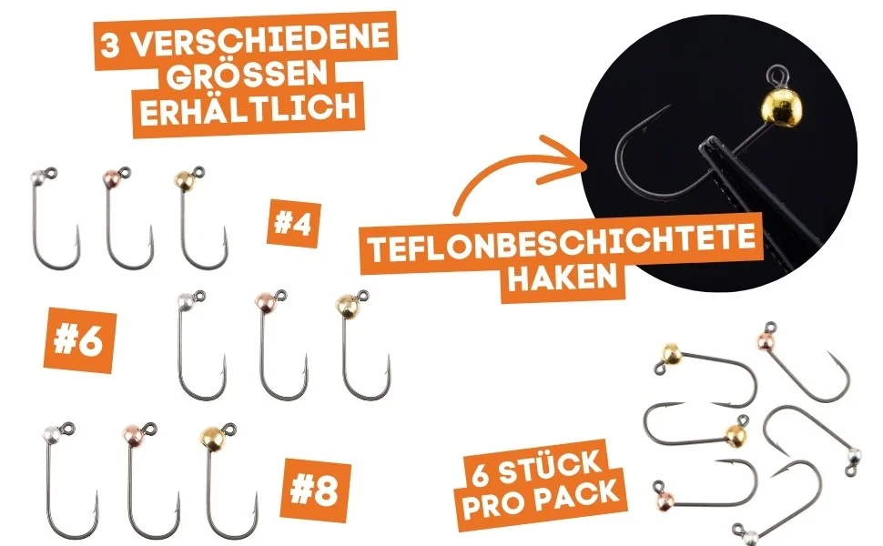Zite Fishing Premium Tungsten Pro Sharp Jighaken Metallic #6 - Teflonbeschichtete Forellen-Haken mit Tungstenperle - Detaillierte Übersicht