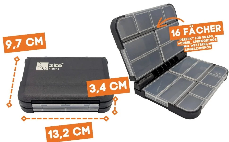 Zite Fishing Pocket Sorting Box Set 13,2 x 9,7 x 3,4 cm 3 STK je 16 Fächern einzeln verschließbar - Detaillierte Übersicht
