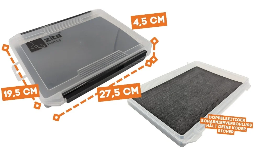 Zite Fishing Tackle Box 25,5 x 19,5 x 3,5 cm 3 Boxen im Set mit Durchgehender EVA-Schaum-Einlage Geschlitzt - Detaillierte Übersicht