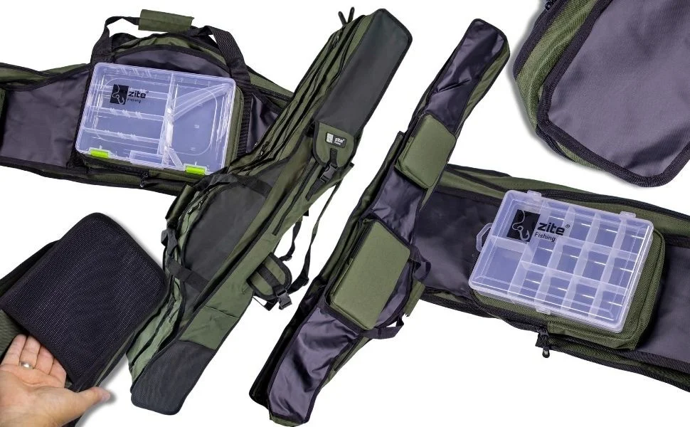 Rutentasche 130 cm mit 3 Innenfächern inkl. 2 Köderboxen – Polyester Angelruten-Futteral Zite Fishing - Detaillierte Übersicht