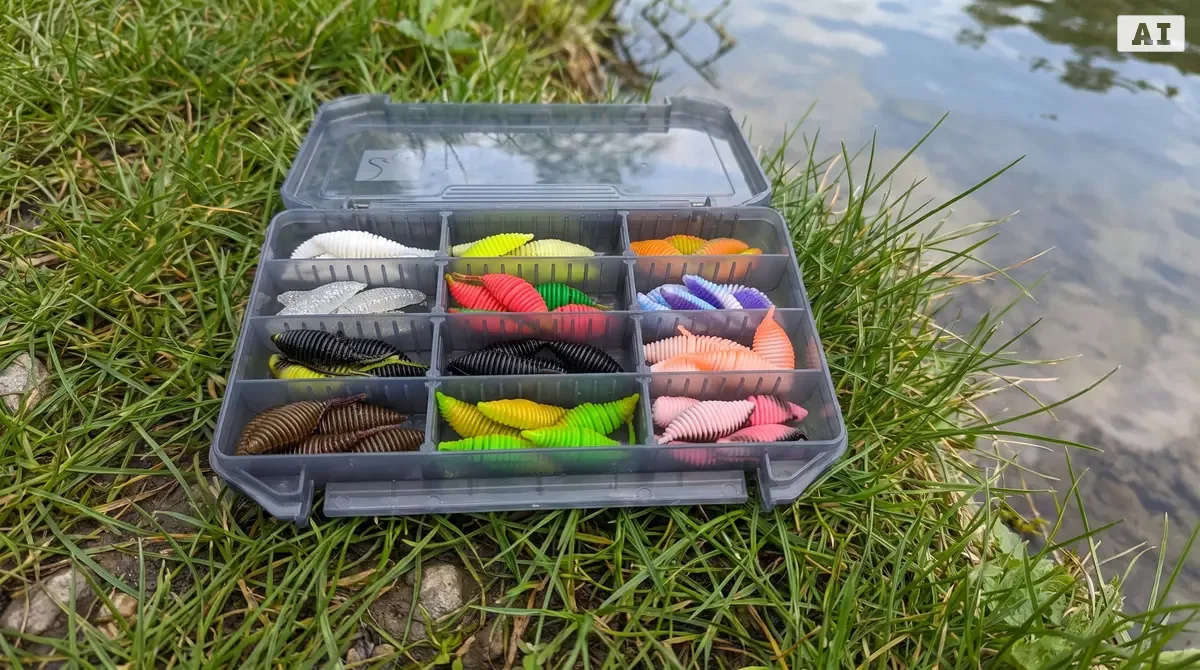Big Bug Starterbox – 60 Gummiköder in 12 Farben, Forellen Set mit Tackle-Box, UV-aktiv, Ultra-Light - Detaillierte Übersicht