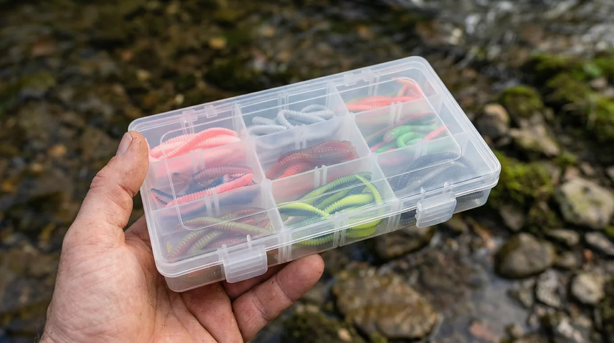 Zite Fishing Twerky Tailer Starterbox – 72 Forellen-Köder in 9 Farben 7 cm 3in1 Gummiköder Forelle - Detaillierte Übersicht