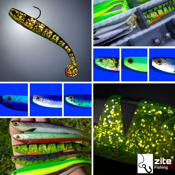 Zander Gummifische Starterbox 24 Inzite Shads 6 Jighaken 24 Karabiner Snaps mit Tacklebox_auswahl5