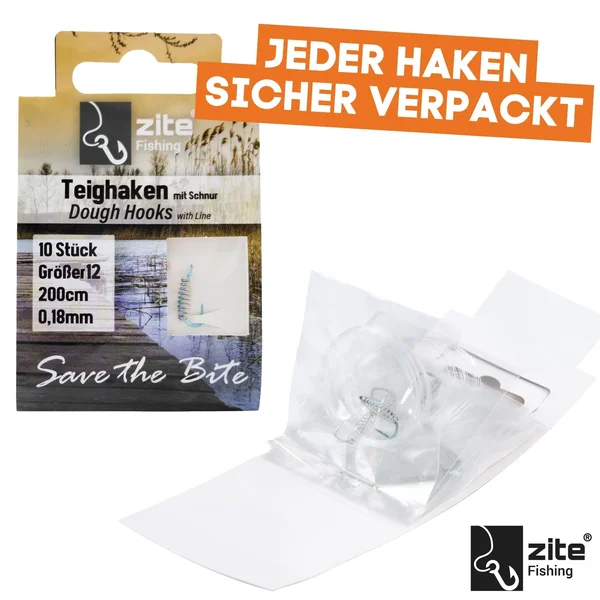 Teighaken Forellenteig Vorfachhaken - 10 gebundene Haken 200 cm 0,18 mm - Größe 12 - Zite Fishing_auswahl4