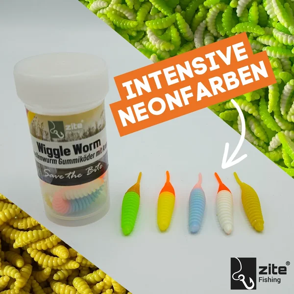Wiggle Worm Forellenwurm Neon Mix Knoblauch Aroma 5,5 cm 10 Stück Gummiköder_auswahl1