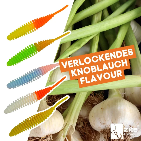 Wiggle Worm Forellenwurm Neon Mix Knoblauch Aroma 5,5 cm 10 Stück Gummiköder_auswahl6
