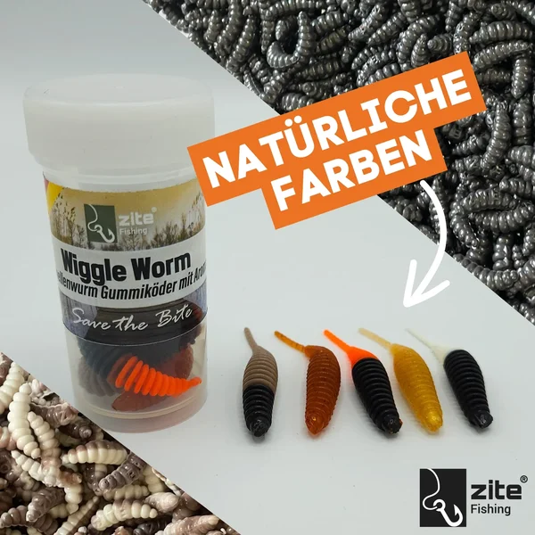 Wiggle Worm Natur Mix Käse 5,5 cm Gummiköder Forellenangeln 10 Stück_auswahl1