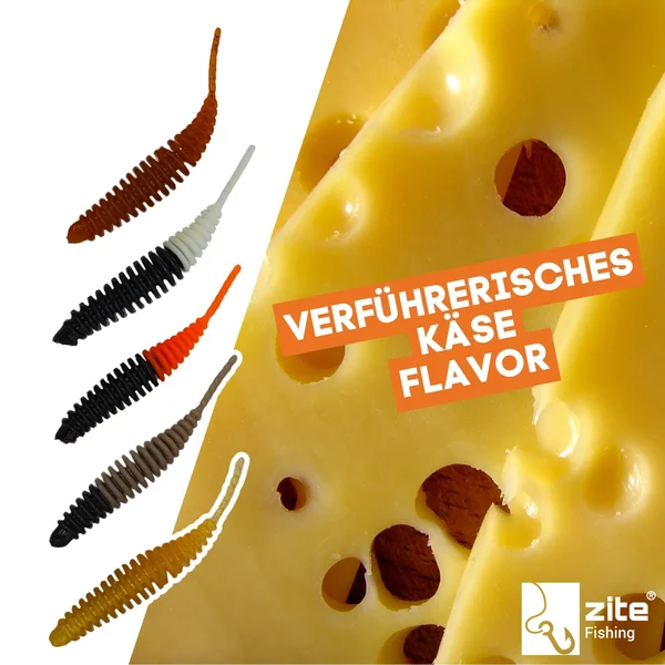 Wiggle Worm Natur Mix Käse 5,5 cm Gummiköder Forellenangeln 10 Stück_auswahl6