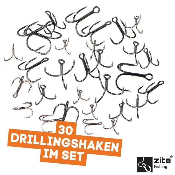Drillingshaken Sortiment 30 tlg. Größen 2-10 - Drillinge Angeln Haken Set Zite Fishing_auswahl3