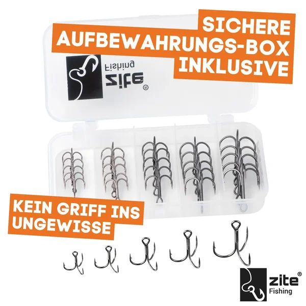 Drillingshaken Sortiment 30 tlg. Größen 2-10 - Drillinge Angeln Haken Set Zite Fishing_auswahl4