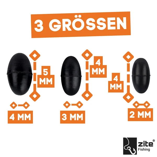 Gummistopper Schnurstopper Oval in 3 Gr. S,M & L Zite Fishing_auswahl1