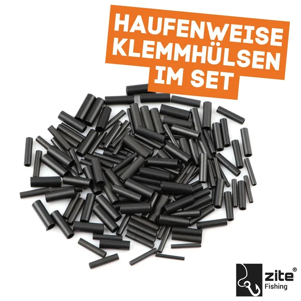 Klemmhülsen Set 10 Größen - 150 Quetschhülsen Schwarz in Box Angeln Vorfachmaterial Zite Fishing_auswahl3
