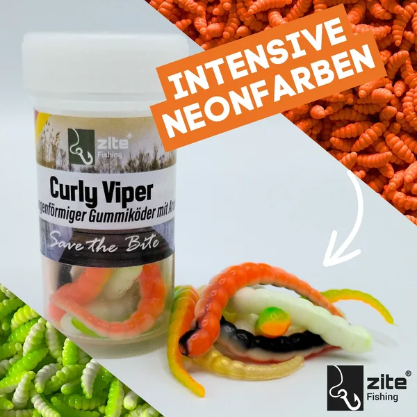 Zite Fishing Curly Viper Schock Mix Knoblauch Forellen-Gummiköder 6,5 cm – 8er Pack_auswahl1