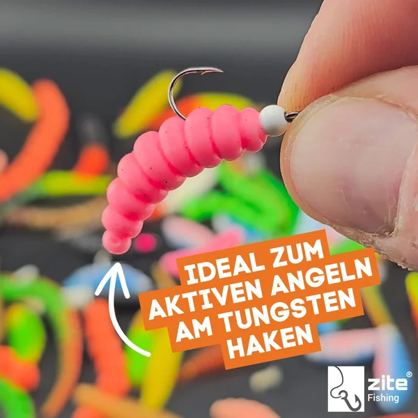 Mighty Mag Bienenmade Allround Mix Knoblauch Gummiköder Forelle 2,8 cm 12 Stück_auswahl5