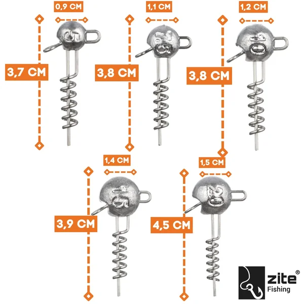Zite Fishing Screw-In-Jigs Set 5-20g Blei 25 STK in Box Gummiköder Angeln Raubfisch_auswahl1