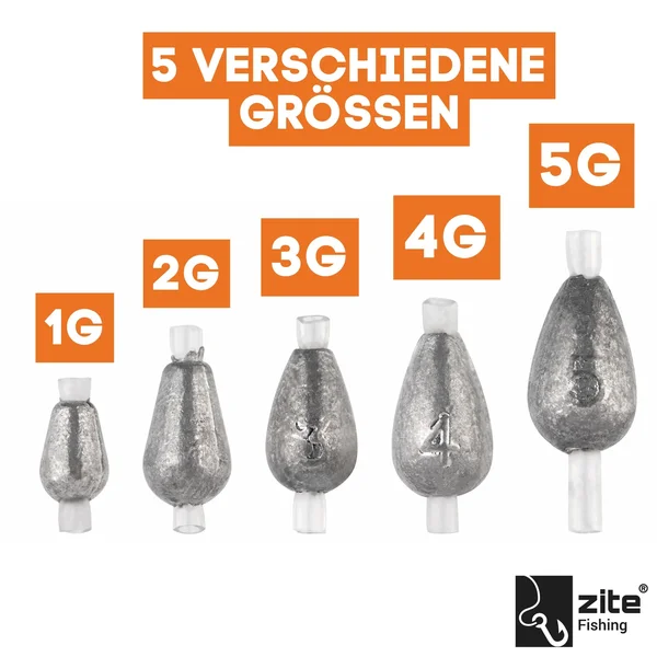 Zite Fishing Tropfenblei Sortiment 40 Stück 1-5g Angelgewicht in Spendierbox zum Grundangeln_auswahl3