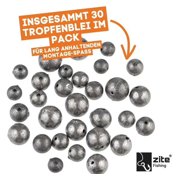 Zite Fishing Lochblei Sortiment 30 Stück 5-20g Kugelblei mit Schnurkanal in Sortierbox Grund- & Strömungsangeln_auswahl4