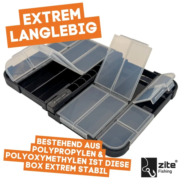 Zite Fishing Pocket Sorting Box Schwarz Tacklebox 13,2 x 9,7 x 3,4 cm 16 Fächern einzeln verschließbar_auswahl3