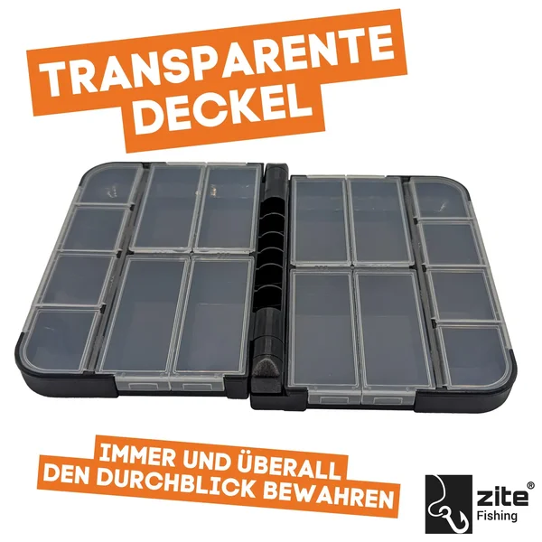 Zite Fishing Pocket Sorting Box Schwarz Tacklebox 13,2 x 9,7 x 3,4 cm 16 Fächern einzeln verschließbar_auswahl4