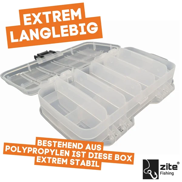 Angelbox Zweiseitig 21x13x6,1cm 18 Fächer für Metallköder, Jigspinner & Spoons_auswahl4