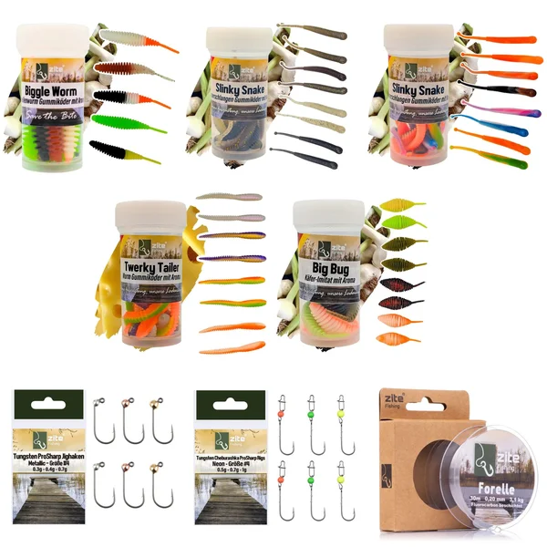 Zite Fishing Influencer Paket Forelle – Komplett-Set Gummiköder, Tungsten Jigs & Vorfach für Forellenangler_auswahl2