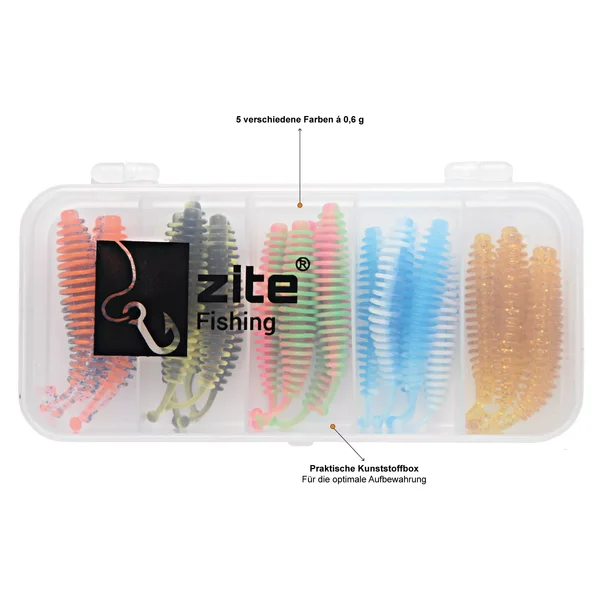 Forellenwürmer 5,5 cm 25 Stück mit 3 Tungstenhaken Zite Fishing_auswahl3