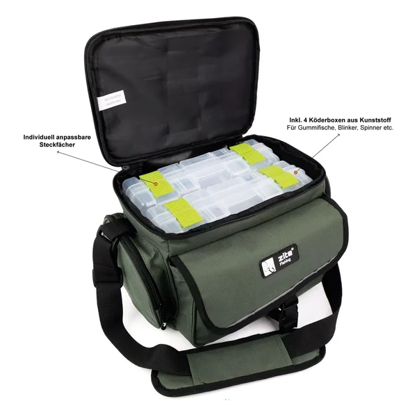 Zite Fishing Angeltasche mit Tragegurt und 4 Kunstköderboxen 35 x 22 x 20_auswahl5