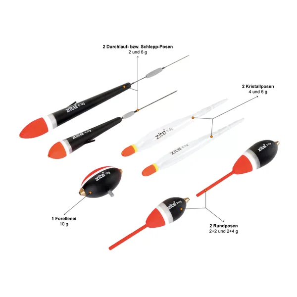 Forellenposen Set 7TLG Forellenei Waggler Durchlaufposen Zite Fishing_auswahl1