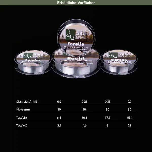 Fluorocarbon Vorfachschnur Barsch 30m Angelschnur Zite Fishing_auswahl4