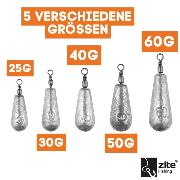 Zite Fishing Tropfenblei Set 25-60g 14 STK Birnenblei Sortiment Angelgewichte Grundangeln_auswahl3