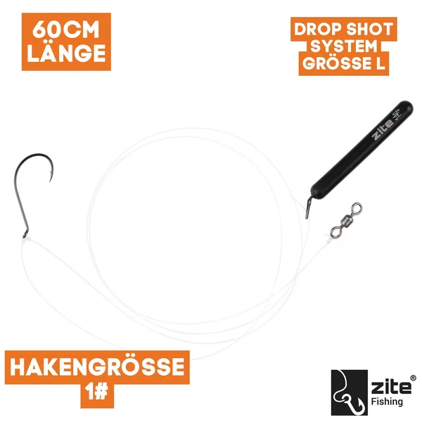 Zite Fishing Tungsten Drop Shot Ready Rig #L mit 14g Gewicht, DS Haken & Fluorocarbon-Coated Vorfach als Fertigmontage_auswahl1