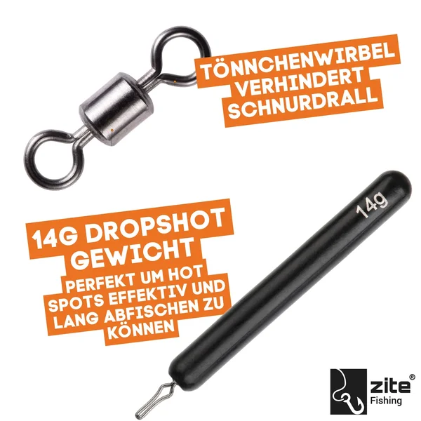 Zite Fishing Tungsten Drop Shot Ready Rig #L mit 14g Gewicht, DS Haken & Fluorocarbon-Coated Vorfach als Fertigmontage_auswahl4