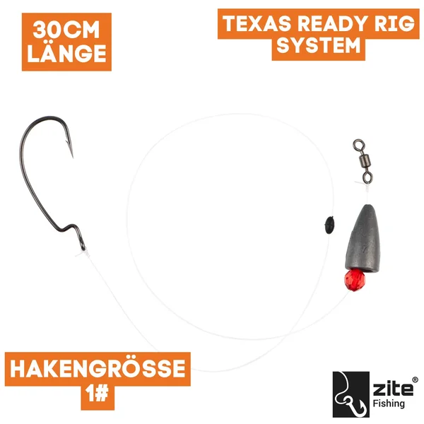 Zite Fishing Texas Ready Rig #1 Offset Hook, 7g Tungsten Angelgewicht & 30cm Fluorocarbon-Vorfachmaterial_auswahl1