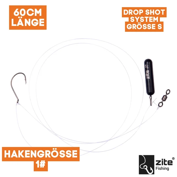 Zite Fishing Tungsten Drop Shot Ready Rig #S mit 7g Gewicht, DS Haken & Fluorocarbon-Coated Vorfach als Fertigmontage_auswahl1