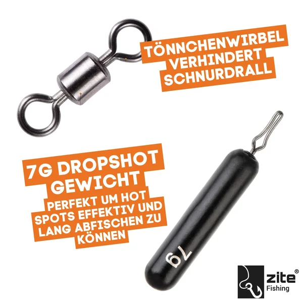 Zite Fishing Tungsten Drop Shot Ready Rig #S mit 7g Gewicht, DS Haken & Fluorocarbon-Coated Vorfach als Fertigmontage_auswahl4