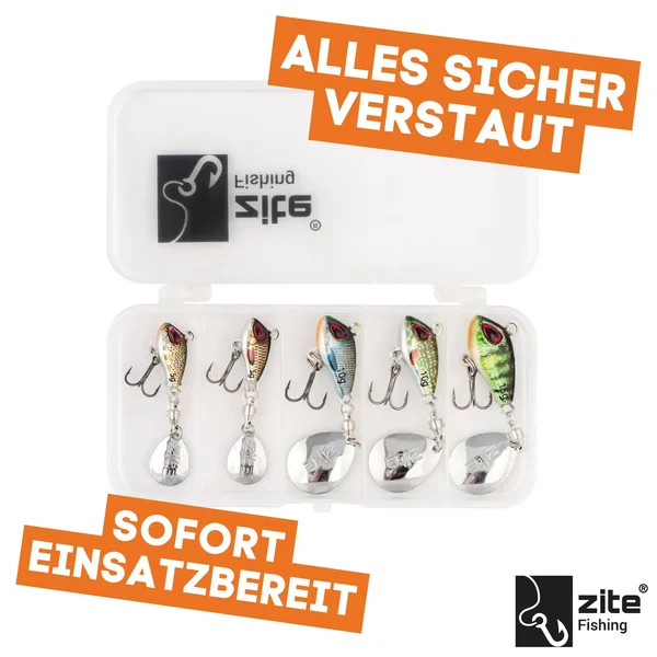 Spin Jigs Sortiment 5-15g 3D Natur Jigspinner Barsch Zander Köder mit Köderbox_auswahl3