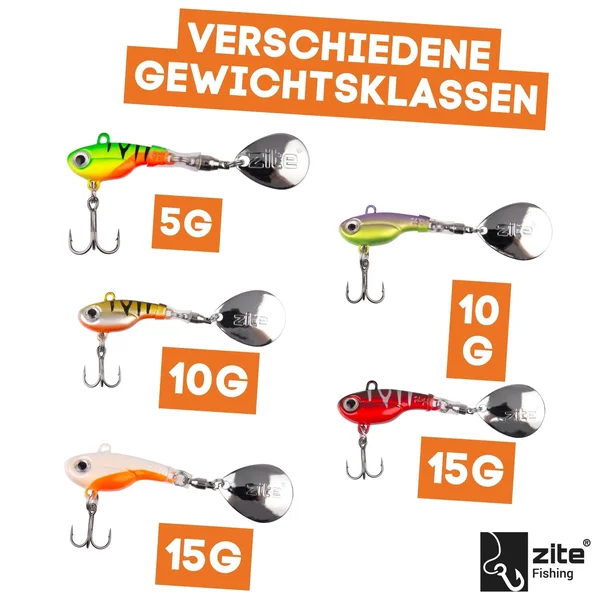 Jigspinner Sortiment 5-15g Neon Raubfischköder Spin Jigs 5 Stück mit Köderbox_auswahl1