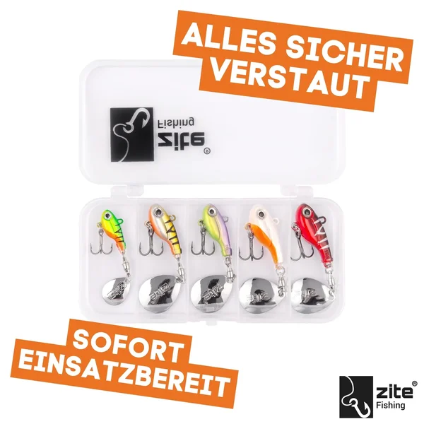 Jigspinner Sortiment 5-15g Neon Raubfischköder Spin Jigs 5 Stück mit Köderbox_auswahl3