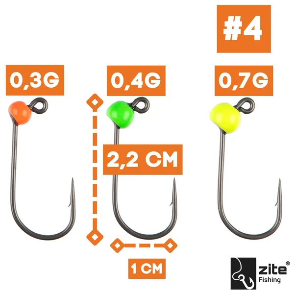 Zite Fishing Premium Tungsten Pro Sharp Jighaken Neon #4 - Teflonbeschichtete Forellen-Haken mit Tungstenperle_auswahl1