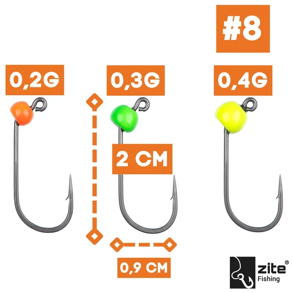 Zite Fishing Premium Tungsten Pro Sharp Jighaken Neon #8 - Teflonbeschichtete Forellen-Haken mit Tungstenperle_auswahl1
