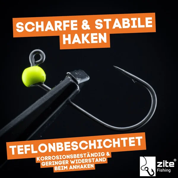Zite Fishing Tungsten ProSharp Jighaken Set #6 Neon 18 Angelhaken 0,3-0,7g Jigköpfe Tefloncoated in Sortierbox_auswahl4