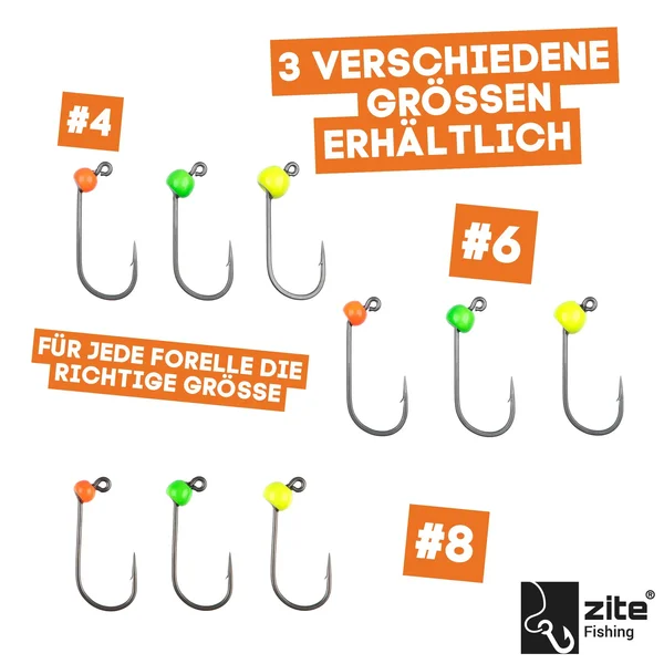 Zite Fishing Tungsten ProSharp Jighaken Set #8 Neon 18 Angelhaken 0,3-0,7g Jigköpfe Tefloncoated in Sortierbox_auswahl3
