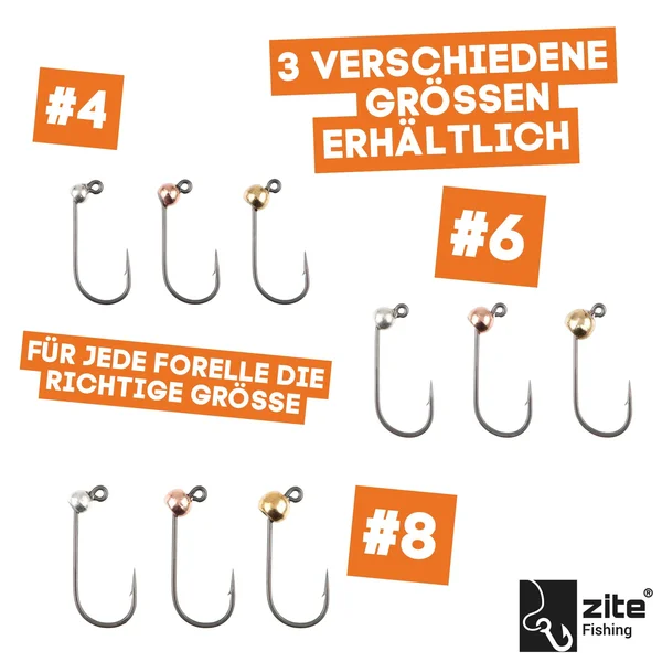 Zite Fishing Tungsten ProSharp Jighaken Set #4 Metallic 18 Angelhaken 0,3-0,7g Jigköpfe Tefloncoated in Sortierbox_auswahl3