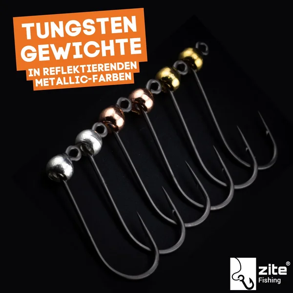 Zite Fishing Tungsten ProSharp Jighaken Set #8 Metallic 18 Angelhaken 0,3-0,7g Jigköpfe Tefloncoated in Sortierbox_auswahl2